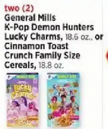 H-E-B General Mills K-Pop Demon Hunters Lucky Charms or Cinnamon Toast Crunch Family Size Cereals offer