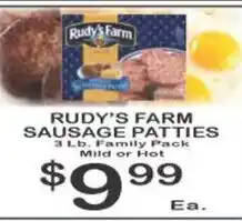 Foodland Rudy's Farm sausage patties offer