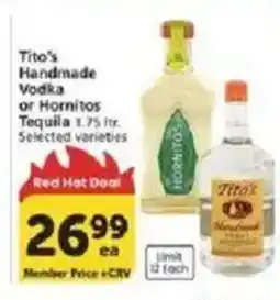 Vons Tito's Handmade Vodka or Hornitos Tequila offer