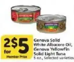 Vons Genova Solid White Albacore Oil, Genova YellowFin Solid Light Tuna offer