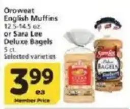 Vons Groweat English Muffins or Sara Lee Deluxe Bagels offer
