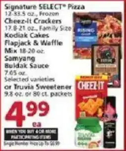 Vons Signature Select Pizza, Cheez-it Crackers, Kodiak Cakes, Samyang Buldak Sauce or Truvia Sweetener offer