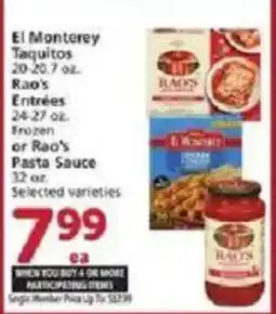 Vons El Monterey Taquitos or Rao's Entrées or Rao's Pasta Sauce offer