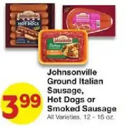United Supermarkets Johnsonville ground italian sausage, hot dogs or smoked sausage offer