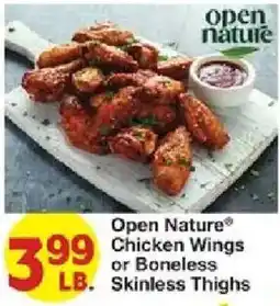 United Supermarkets Open Nature Chicken Wings or Boneless Skinless Thighs offer