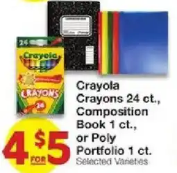 United Supermarkets Crayola Crayons 24 ct, Composition Book 1 ct, or Poly Portfolio 1 ct offer