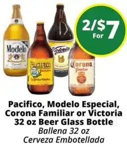 Rancho Markets Pacifico, Modelo Especial, Corona Familiar or Victoria Beer Glass Bottle offer