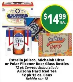 Rancho Markets Estrella Jalisco, Michelob Ultra or Polar Pilsener Beer Glass Bottles offer