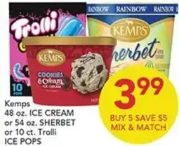 Pete's Fresh Market Kemps ice cream or trolli ice pops offer