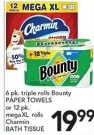 Pete's Fresh Market 6 pk. triple rolls bounty paper towels or 12 pk. mega xl rolls charmin bath tissue offer