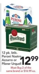 Pete's Fresh Market Peroni Nastro Azzurro or Pilsner Urquell offer