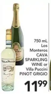 Pete's Fresh Market Los Monteros Cava Sparkling Wine or Villa Puccini Pinot Grigio offer