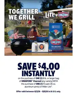Pete's Fresh Market Kingsford Charcoal with Miller Lite offer