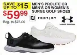 Dunham's Sports Footjoy men's prolite or men's or women's surge golf shoes offer