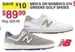 Dunham's Sports New Balance men's or women's 574 greens golf shoes offer