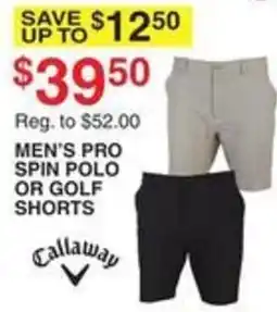 Dunham's Sports Callaway men's pro spin polo or golf shorts offer