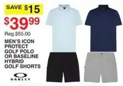Dunham's Sports Oakley men's icon protect golf polo or baseline hybrid golf shorts offer