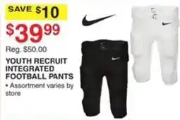 Dunham's Sports Nike youth recruit integrated football pants offer