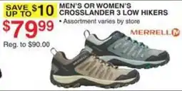 Dunham's Sports Merrell men's or women's crosslander 3 low hikers offer