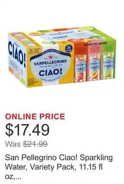 Costco San Pellegrino Ciao! Sparkling Water, Variety Pack, 11.15 fl oz, 24-count offer