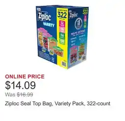 Costco Ziploc Seal Top Bag, Variety Pack, 322-count offer