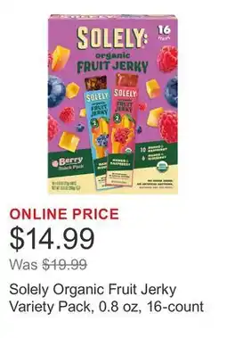 Costco Solely Organic Fruit Jerky Variety Pack, 0.8 oz, 16-count offer