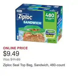Costco Ziploc Seal Top Bag, Sandwich, 480-count offer