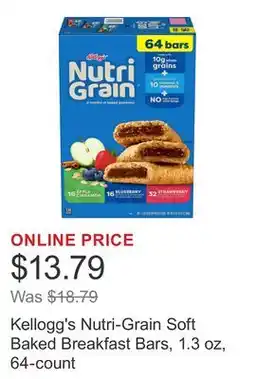 Costco Kellogg's Nutri-Grain Soft Baked Breakfast Bars, 1.3 oz, 64-count offer