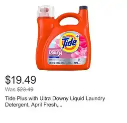 Costco Tide Plus with Ultra Downy Liquid Laundry Detergent, April Fresh, 100 Loads, 128 fl oz offer
