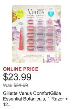 Costco Gillette Venus ComfortGlide Essential Botanicals, 1 Razor + 12 Cartridges Gel offer
