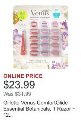 Costco Gillette Venus ComfortGlide Essential Botanicals, 1 Razor + 12 Cartridges Gel offer
