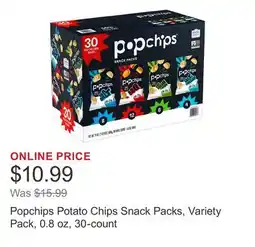 Costco Popchips Potato Chips Snack Packs, Variety Pack, 0.8 oz, 30-count offer