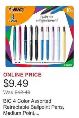 Costco BIC 4 Color Assorted Retractable Ballpoint Pens, Medium Point, 10-count offer
