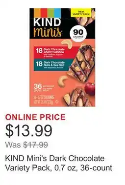 Costco KIND Mini's Dark Chocolate Variety Pack, 0.7 oz, 36-count offer