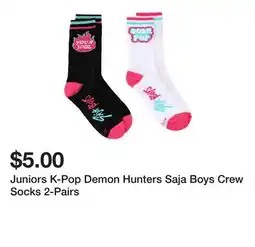 Five Below Juniors K-Pop Demon Hunters Saja Boys Crew Socks 2-Pairs offer