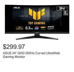 Costco ASUS 34 QHD 200Hz Curved UltraWide Gaming Monitor offer