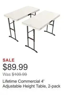 Costco Lifetime Commercial 4' Adjustable Height Table, 2-pack offer