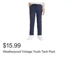 Costco Weatherproof Vintage Youth Tech Pant offer