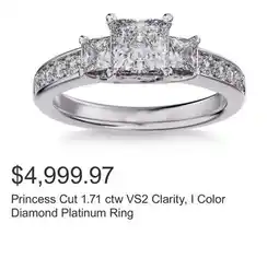 Costco Princess Cut 1.71 ctw VS2 Clarity, I Color Diamond Platinum Ring offer