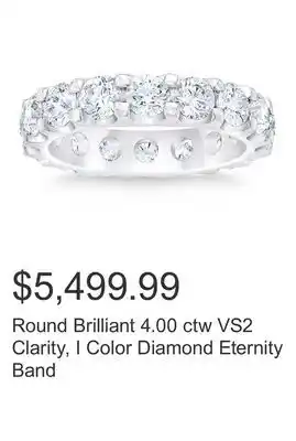 Costco Round Brilliant 4.00 ctw VS2 Clarity, I Color Diamond Eternity Band offer