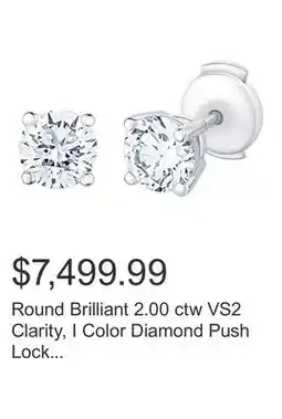 Costco Round Brilliant 2.00 ctw VS2 Clarity, I Color Diamond Push Lock Stud Earrings offer