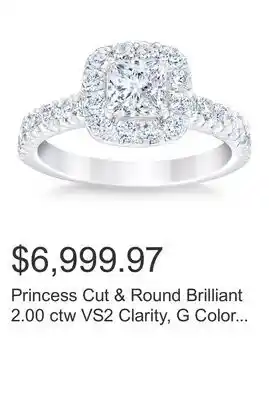 Costco Princess Cut & Round Brilliant 2.00 ctw VS2 Clarity, G Color Diamond Platinum Halo Ring offer