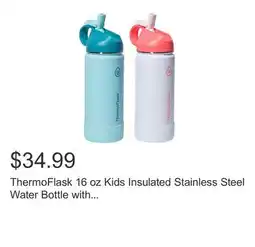 Costco ThermoFlask 16 oz Kids Insulated Stainless Steel Water Bottle with Covered Straw Lid, 2-pack offer