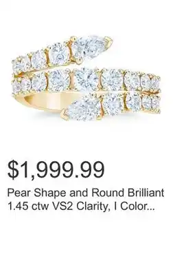 Costco Pear Shape and Round Brilliant 1.45 ctw VS2 Clarity, I Color Diamond 14kt Yellow Gold Bypass Ring offer