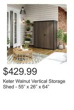 Costco Keter Walnut Vertical Storage Shed - 55 x 26 x 64 offer