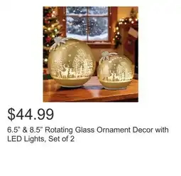 Costco 6.5 & 8.5 Rotating Glass Ornament Decor with LED Lights, Set of 2 offer