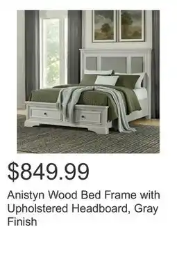 Costco Anistyn Wood Bed Frame with Upholstered Headboard, Gray Finish offer