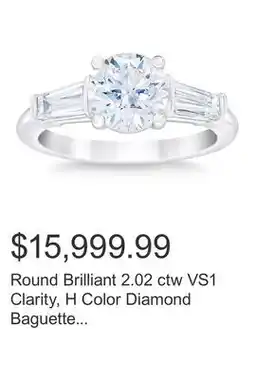 Costco Round Brilliant 2.02 ctw VS1 Clarity, H Color Diamond Baguette Platinum Ring offer