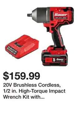 Harbor Freight Tools 20V Brushless Cordless, 1/2 in. High-Torque Impact Wrench Kit with 5 Ah Battery and Charger offer