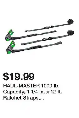 Harbor Freight Tools HAUL-MASTER 1000 lb. Capacity, 1-1/4 in. x 12 ft. Ratchet Straps, 2-Pack offer